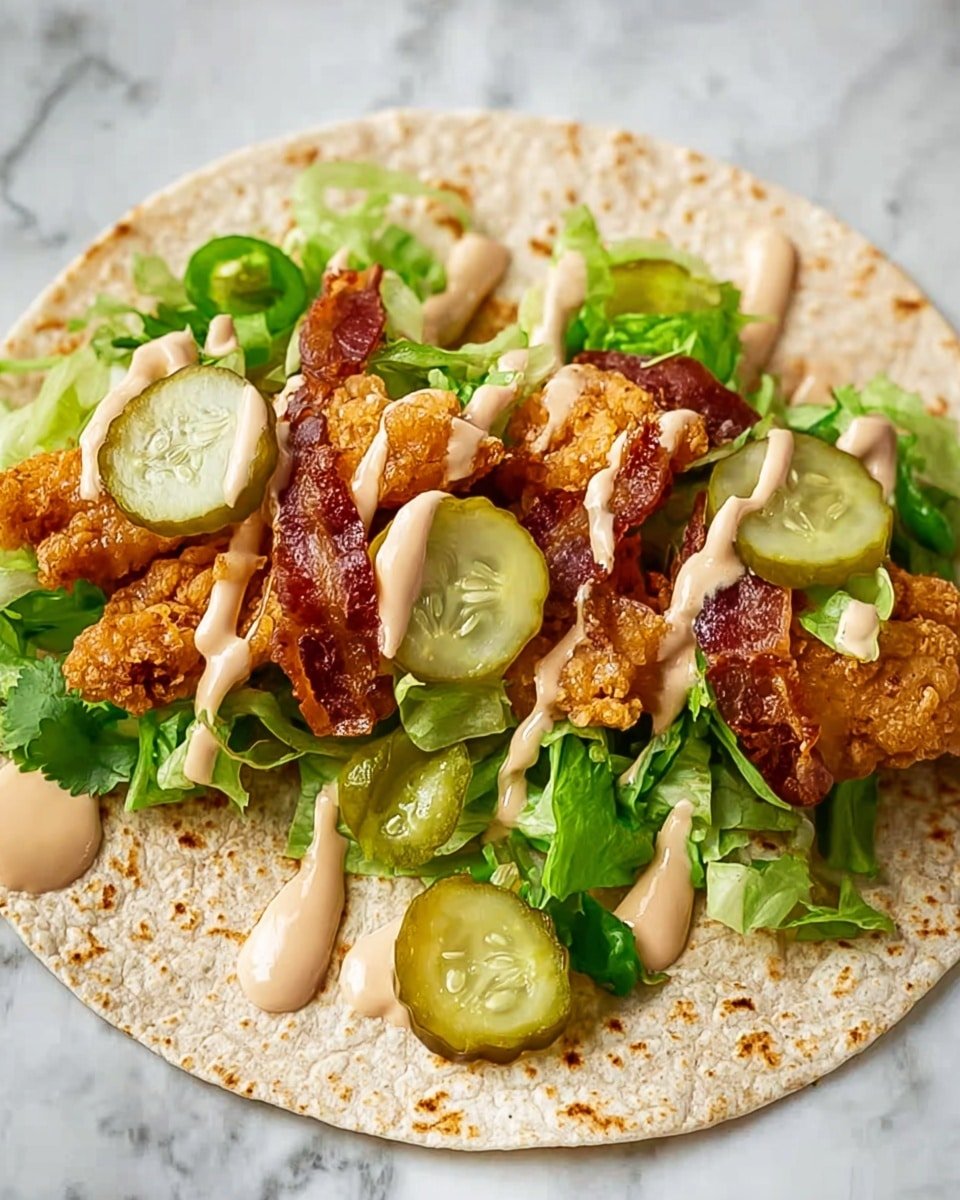 Two halves of a wrap sandwich stacked on top of each other on a white plate with a white marbled texture surface. The wrap has a lightly toasted, soft, golden-brown outer layer. Inside, there are two main layers: the top layer with thick pieces of golden-brown cooked chicken with a crispy edge, and beneath that, a layer of fresh green lettuce, pale green cucumber slices, and small pieces of orange carrot. The ingredients look fresh and tightly wrapped, showing a mix of textures from crispy to soft. The background is blurred with a white marbled texture and a bowl with blurred green and orange colors. Photo taken with an iphone --ar 4:5 --v 7